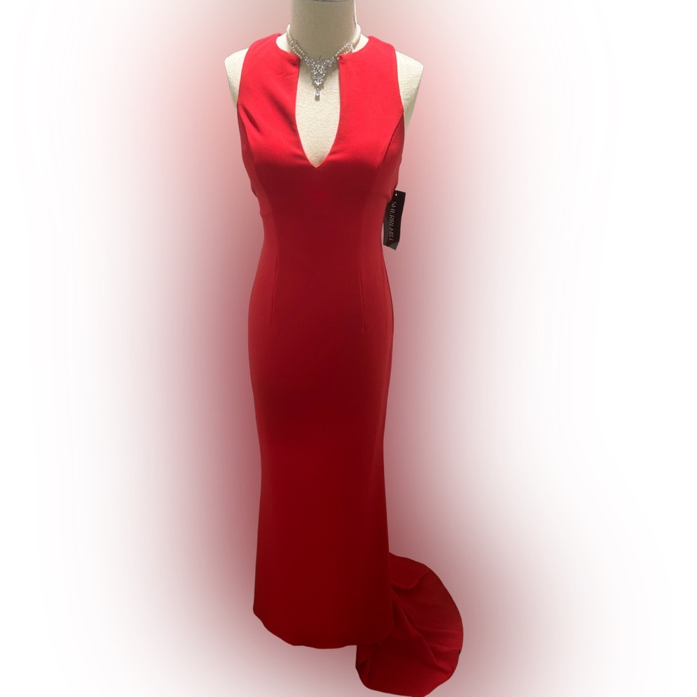 NWT Sherri Hill Red Gown | Plunge Neck Cutout Back Evening Prom Dress